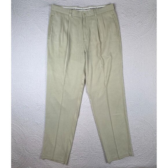 Tommy Bahama Relax Pants Men's 36x34 Beige 100% Silk Vintage Pleated Tapered Leg - Picture 1 of 13